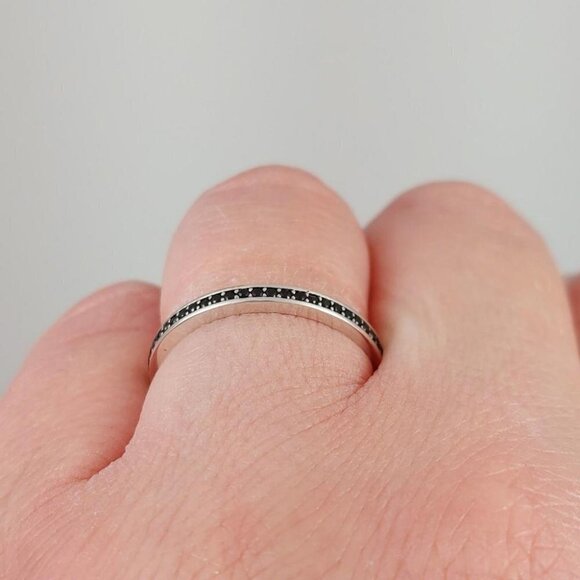 925 Sterling Silver Black CZ Band Ring - Picture 2 of 9